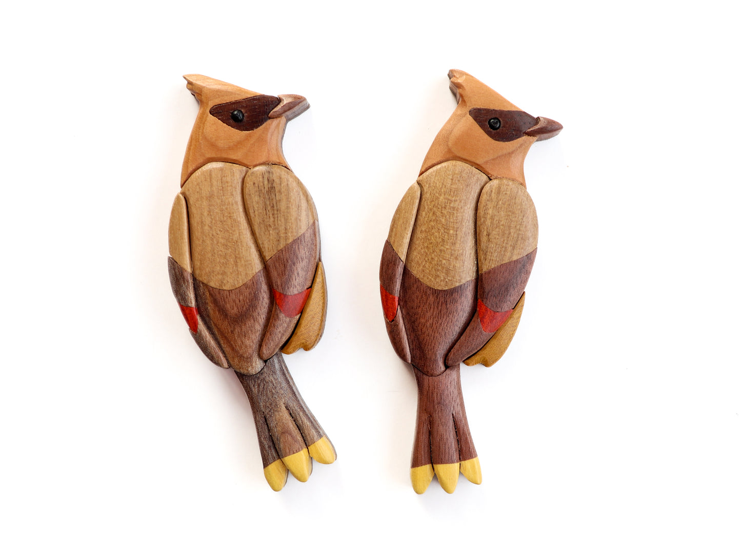 Cedar waxwing Christmas ornament or magnet, Handmade intarsia wood art, Personalized wood carving, Wooden scroll saw bird, Songbird décor