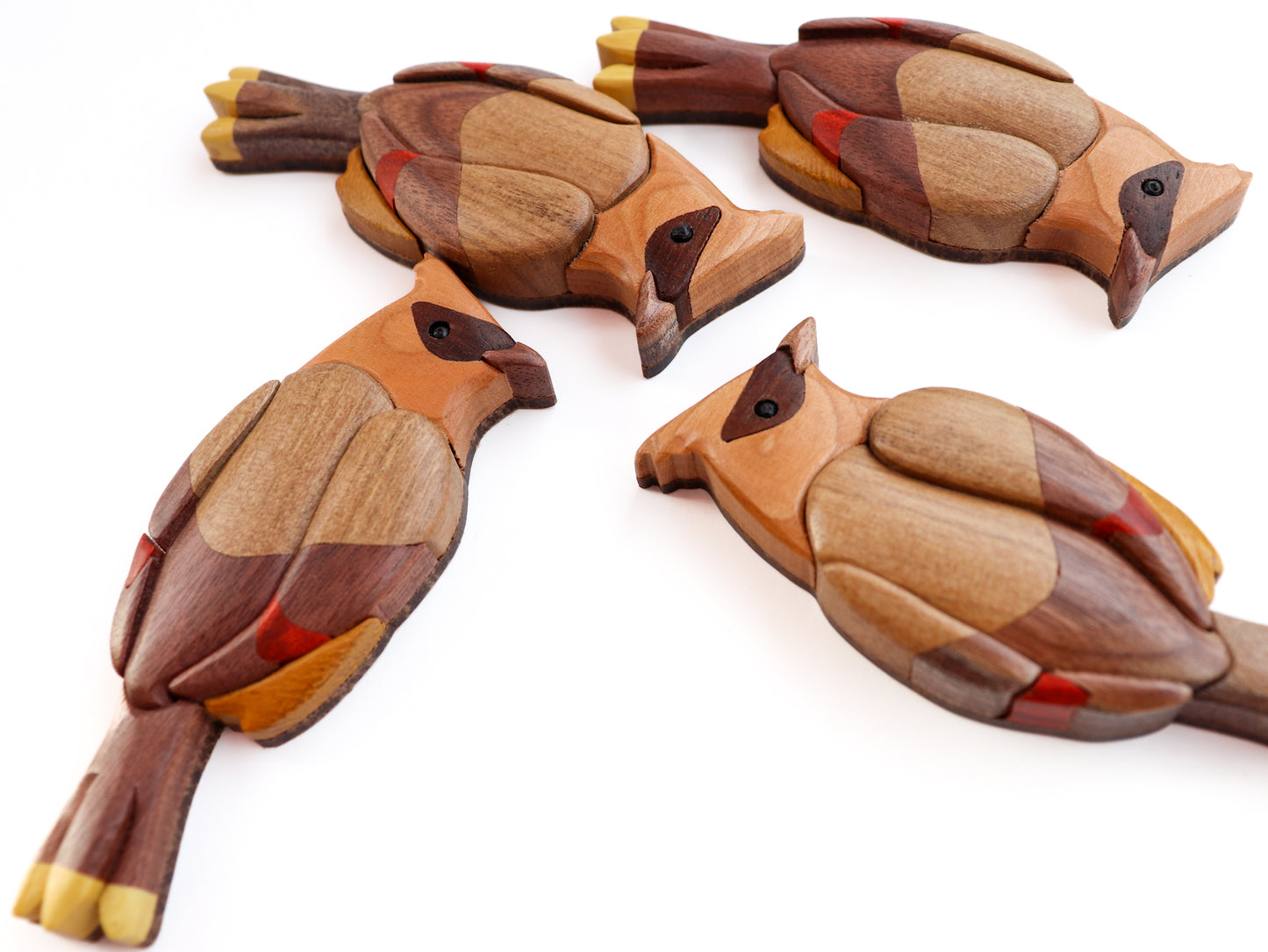 Cedar waxwing Christmas ornament or magnet, Handmade intarsia wood art, Personalized wood carving, Wooden scroll saw bird, Songbird décor