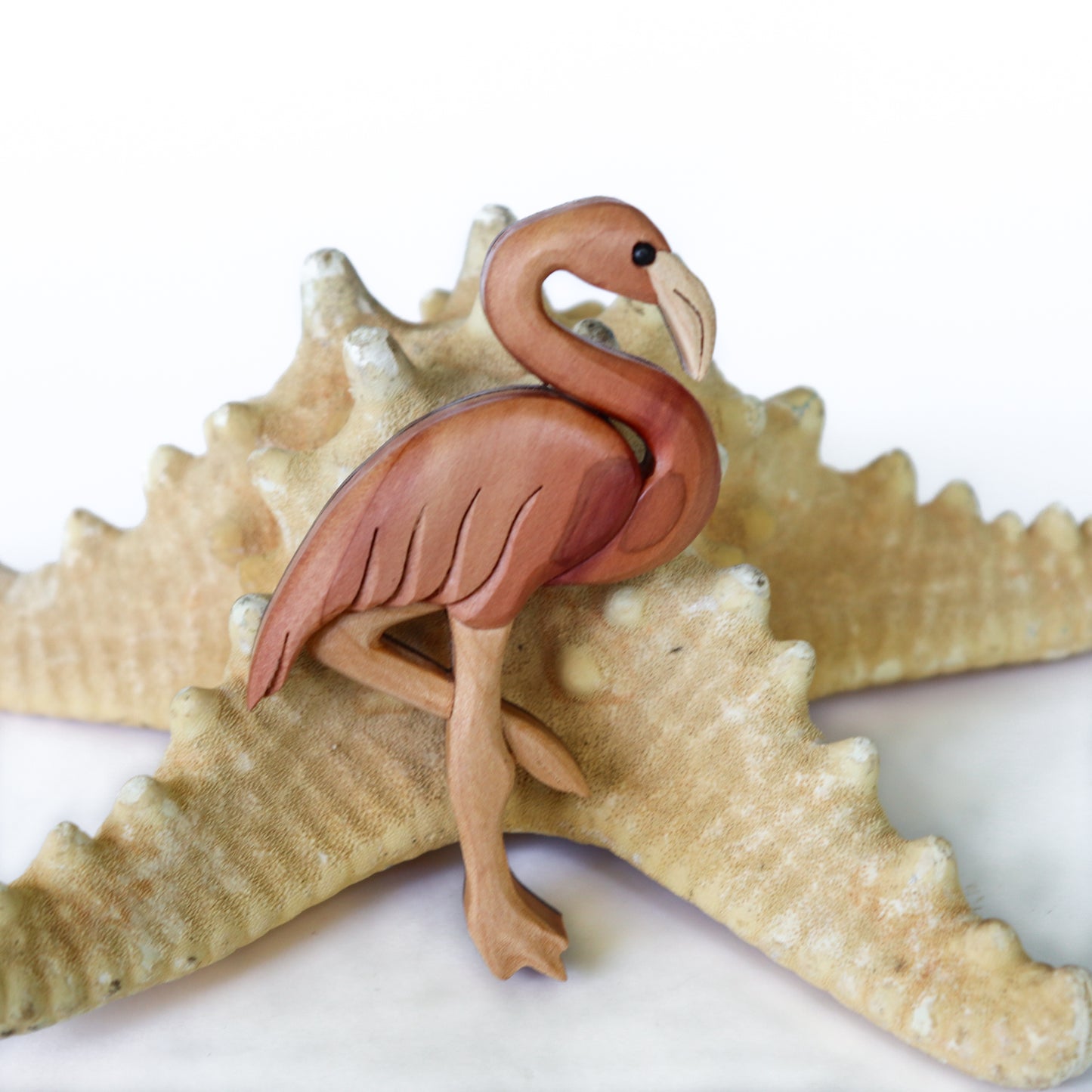 Flamingo wooden ornament or magnet, Personalized bird wood carving, Handmade intarsia wood art, Whimsical wildlife decoration