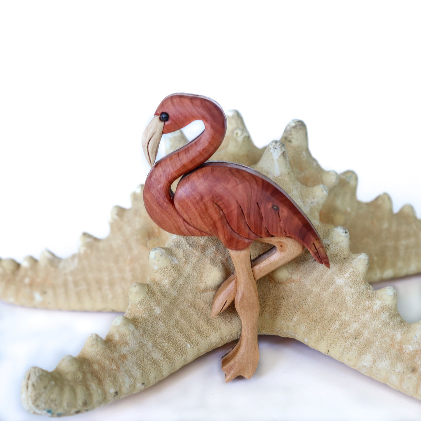 Flamingo wooden ornament or magnet, Personalized bird wood carving, Handmade intarsia wood art, Whimsical wildlife decoration
