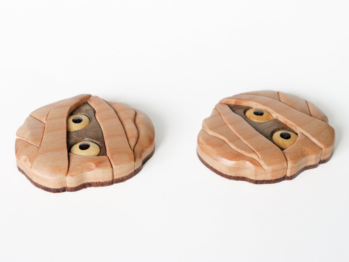 Cute Egyptian mummy wooden magnet or ornament, Intarsia wood art, Wood carving, Halloween décor, Zombie monster