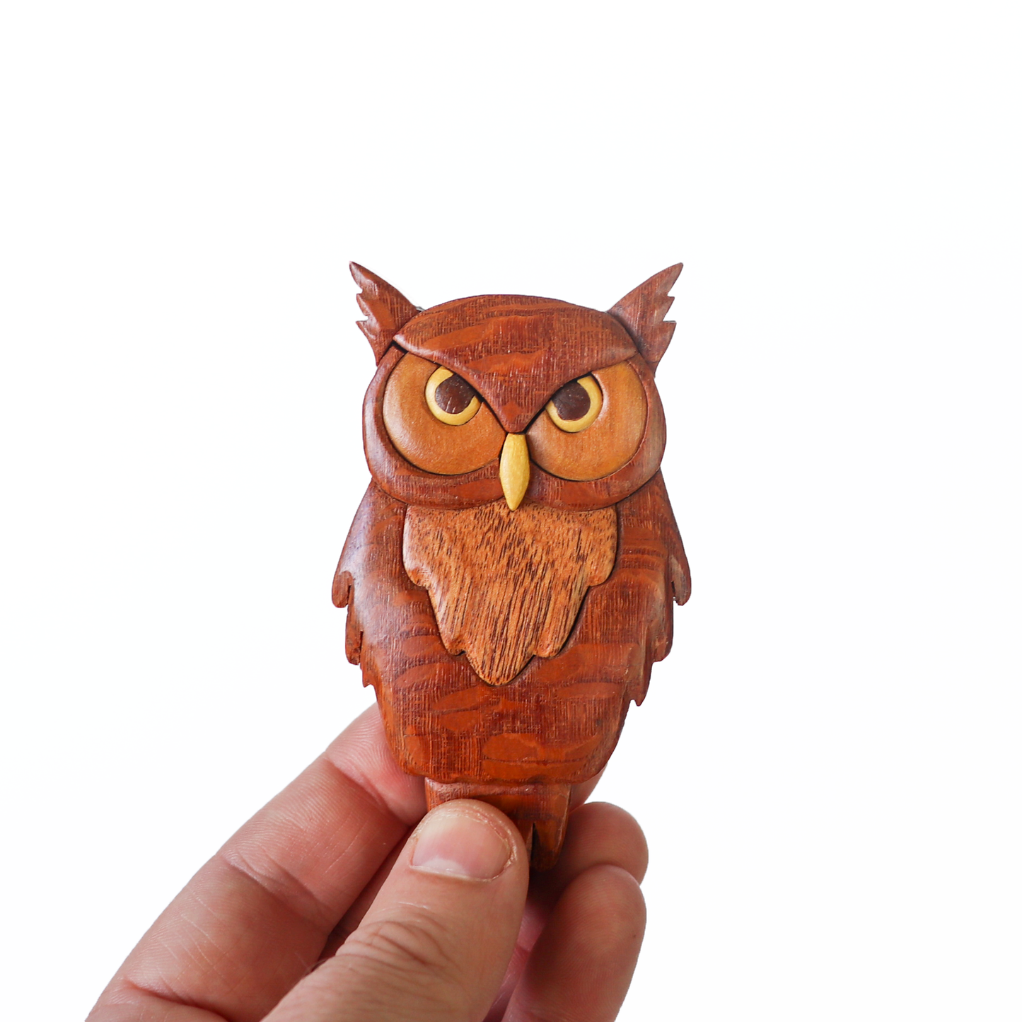 Great Horned Owl Wood Carved Intarsia Ornament / Magnet
