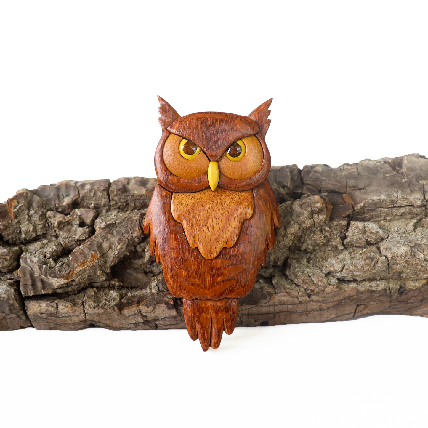 Great Horned Owl Wood Carved Intarsia Ornament / Magnet