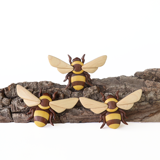 Bumble Bee Wood Carved Intarsia Ornament / Magnet