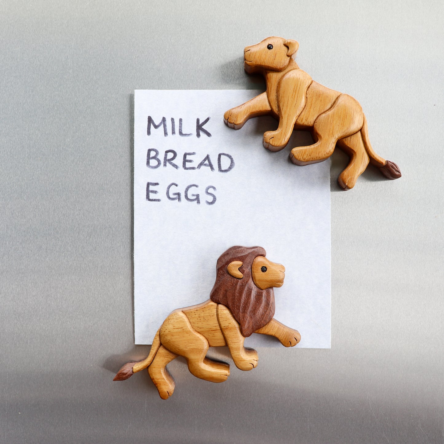 Lion wooden magnet or ornament, Wildlife wood carving , Handmade collectable ornament, Scroll saw art