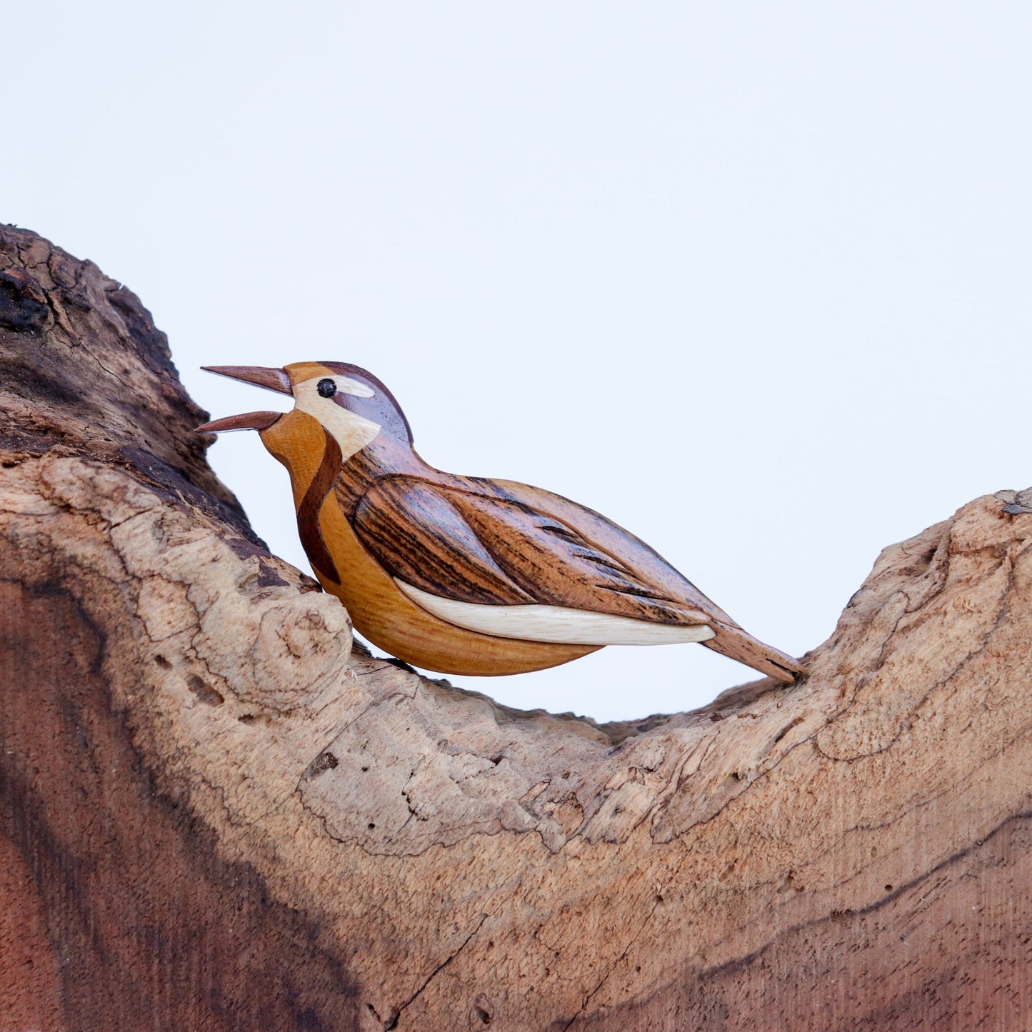 Meadowlark Christmas ornament or magnet, Handmade songbird intarsia wood art, Personalized wood carving, Scroll saw decoration