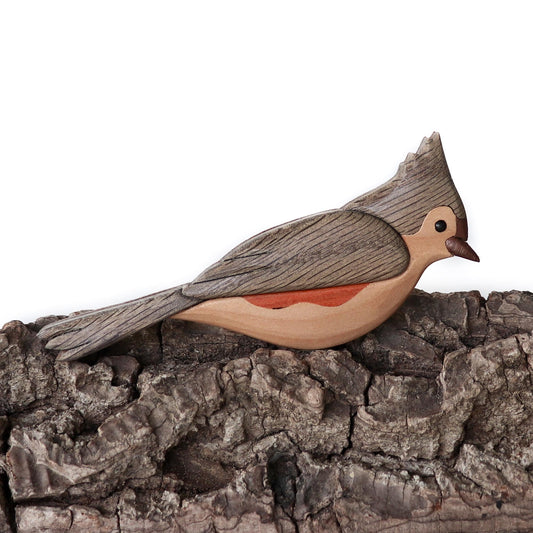 Tufted Titmice Wood Carved Intarsia Ornament / Magnet