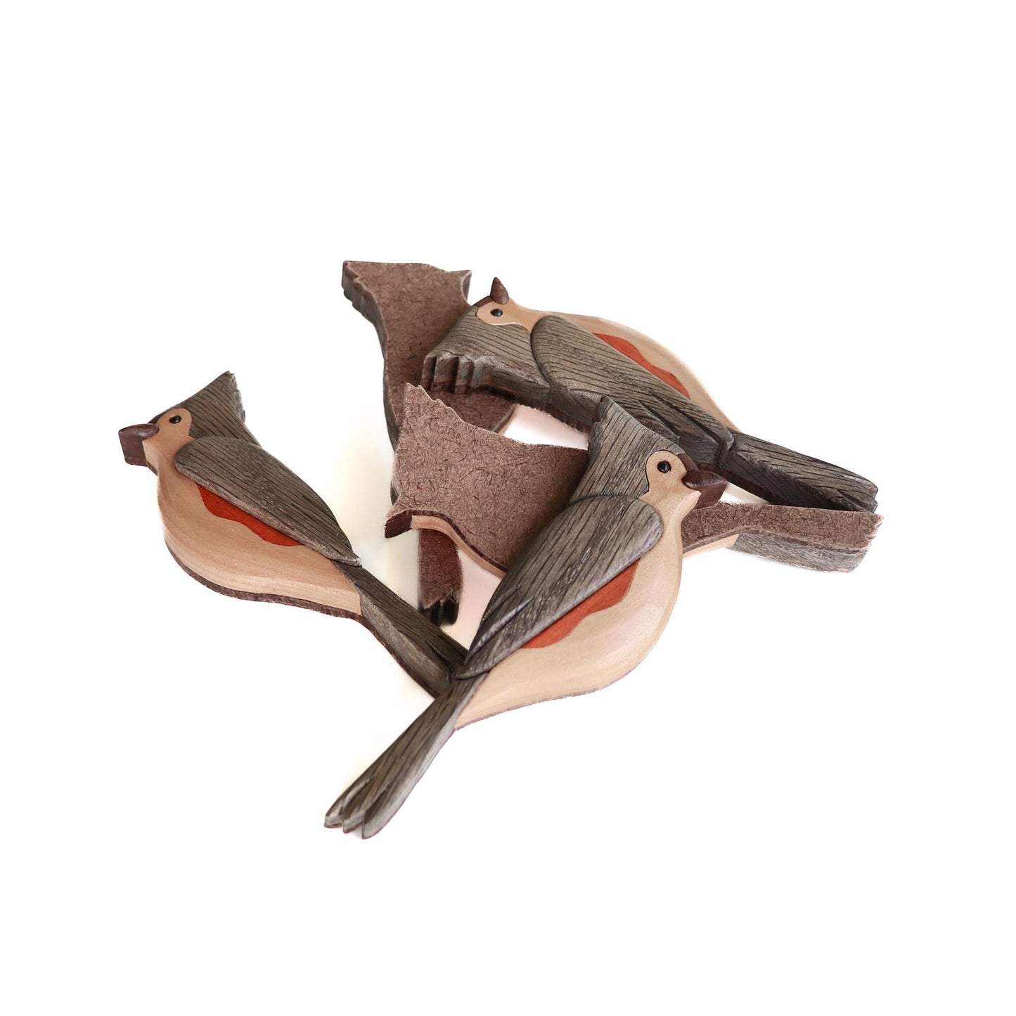 Tufted Titmice Wood Carved Intarsia Ornament / Magnet