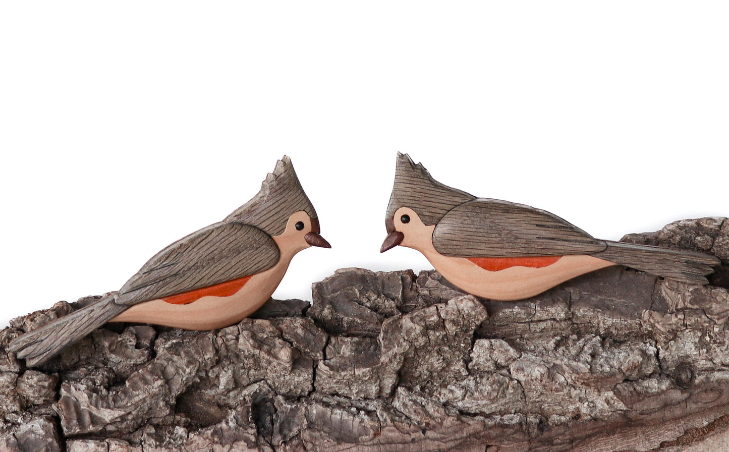 Tufted Titmice Wood Carved Intarsia Ornament / Magnet