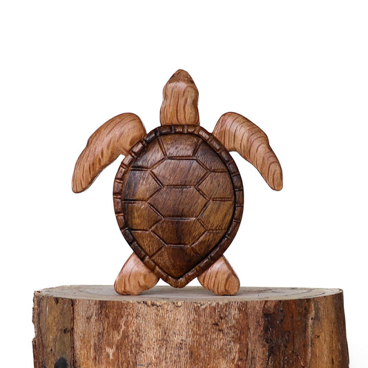 Sea Turtle (Bird's eye view) Wood Carved Intarsia Ornament / Magnet