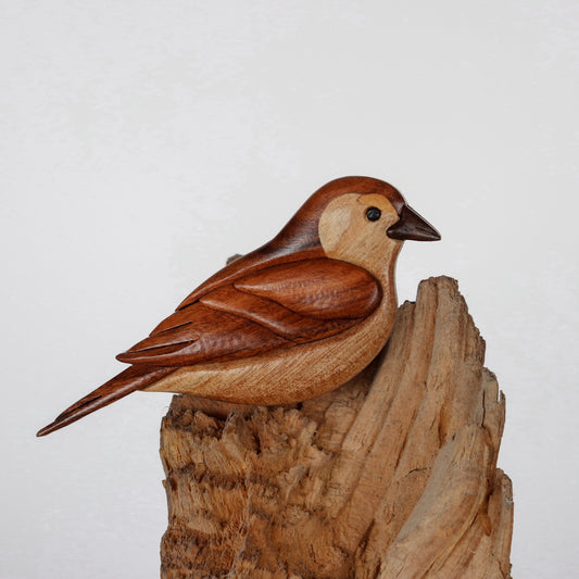 Grasshopper sparrow Christmas ornament or magnet, Handmade songbird intarsia wood art, Personalized wood carving, Wooden scroll saw decoration