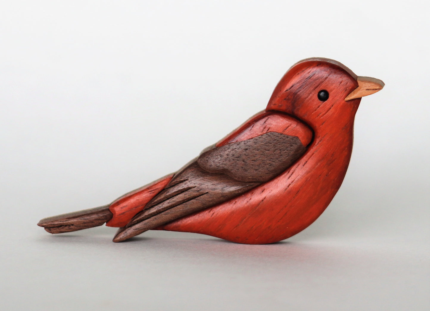 Scarlet tanager Christmas ornament or magnet, Handmade songbird intarsia wood art, Personalized wood carving, Wooden scroll saw decoration