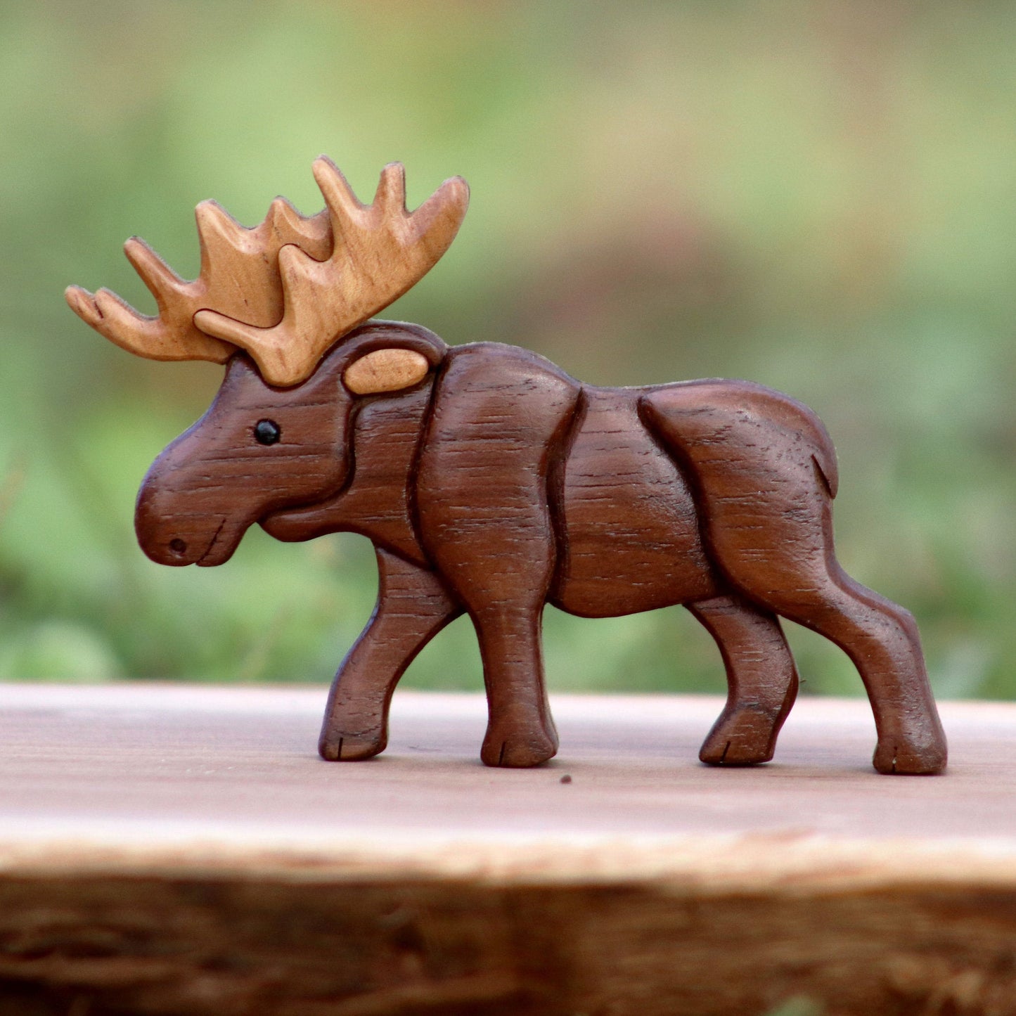Moose Wood Carved Intarsia Ornament / Magnet