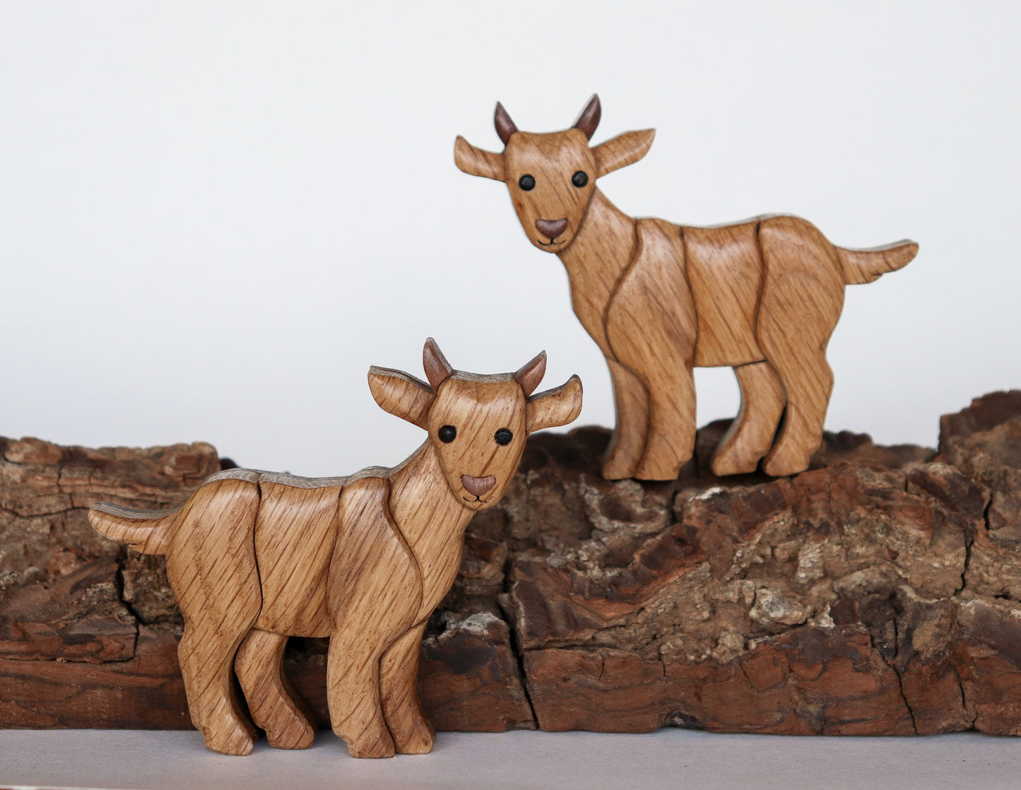 Mountain Goat Wood Carved Intarsia Ornament / Magnet