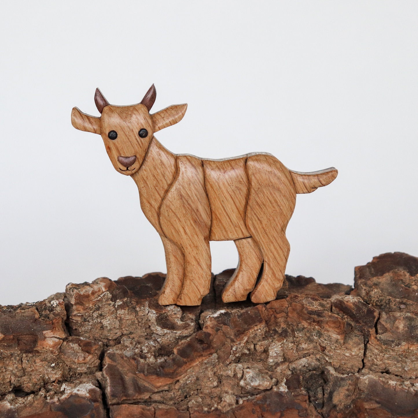 Mountain Goat Wood Carved Intarsia Ornament / Magnet