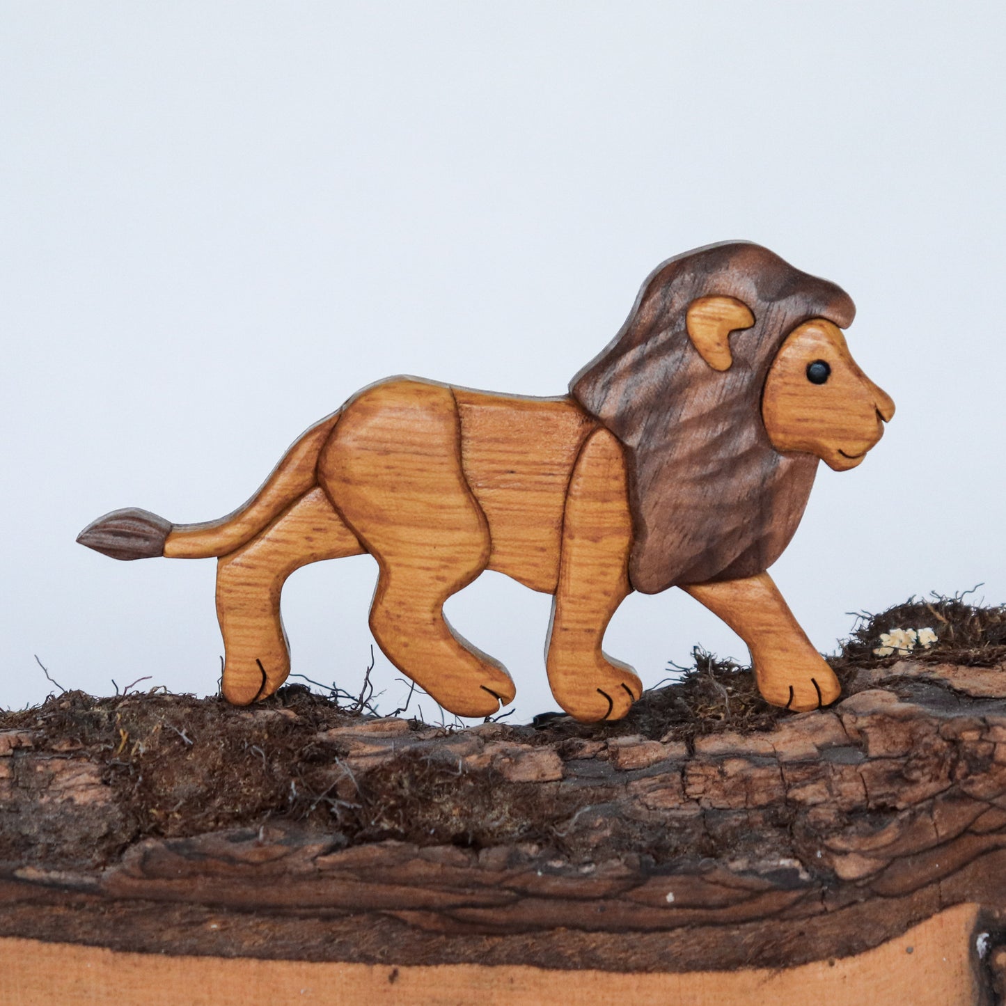 Lion wooden magnet or ornament, Wildlife wood carving , Handmade collectable ornament, Scroll saw art