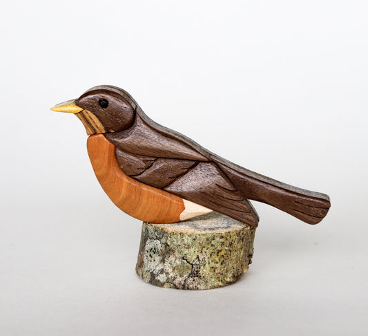 Robin Songbird Wood Carved Intarsia Ornament / Magnet
