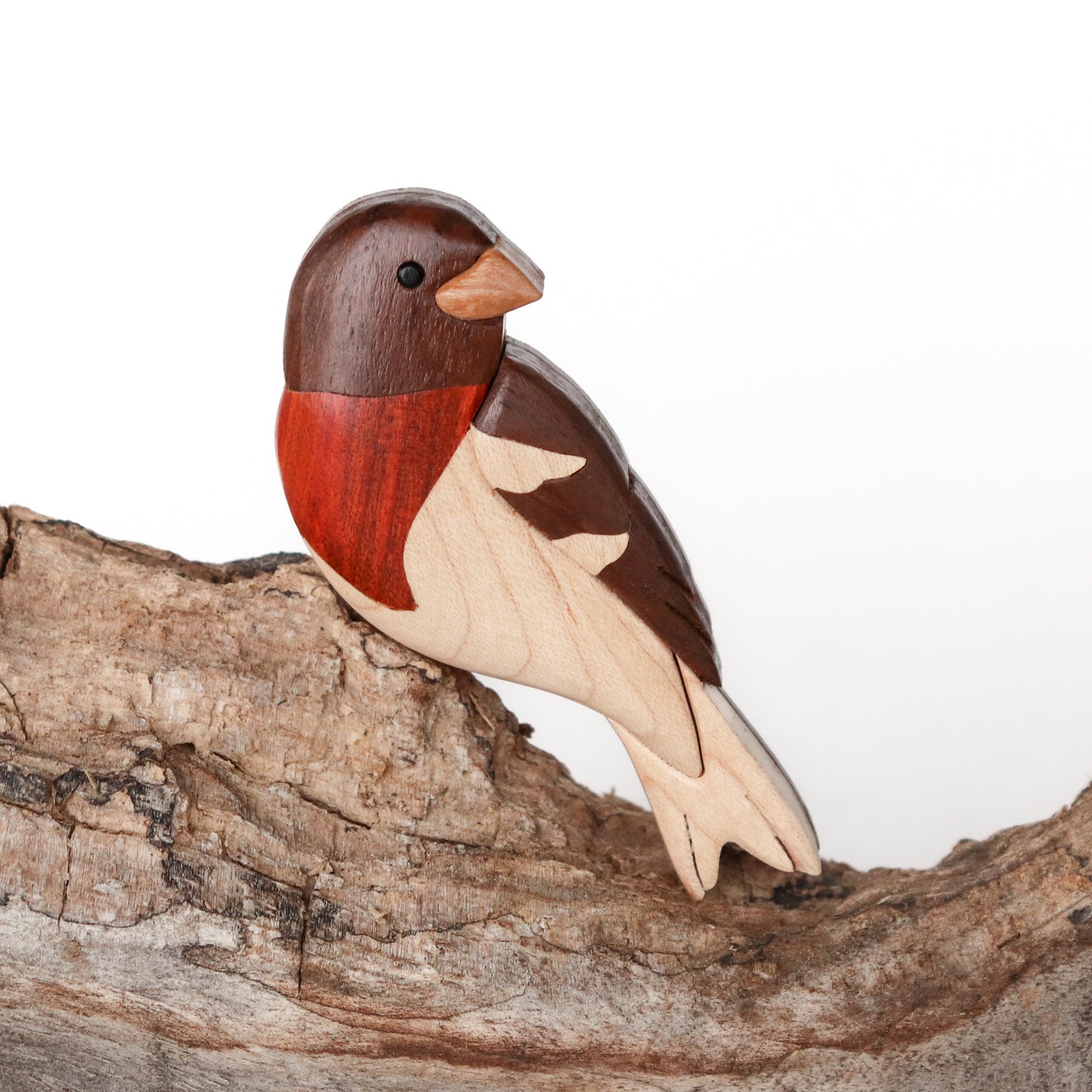 Rose-breasted Grosbeak wood carved Christmas ornament, Wooden animal magnet, American wildlife intarsia, Bird scroll saw art