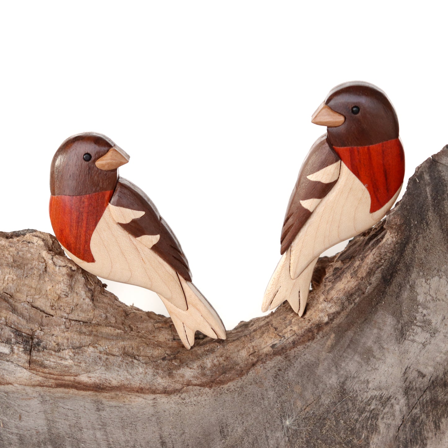 Rose-breasted Grosbeak wood carved Christmas ornament, Wooden animal magnet, American wildlife intarsia, Bird scroll saw art