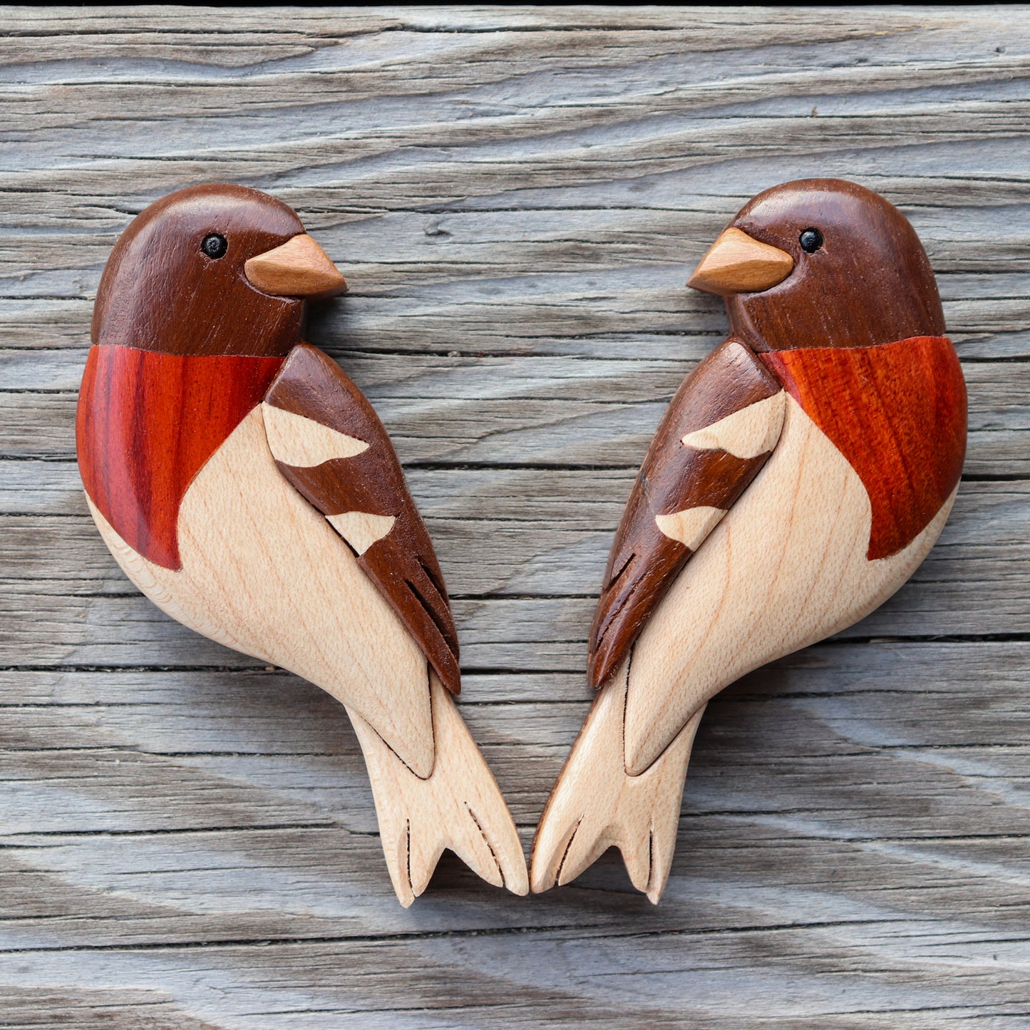 Rose-breasted Grosbeak wood carved Christmas ornament, Wooden animal magnet, American wildlife intarsia, Bird scroll saw art