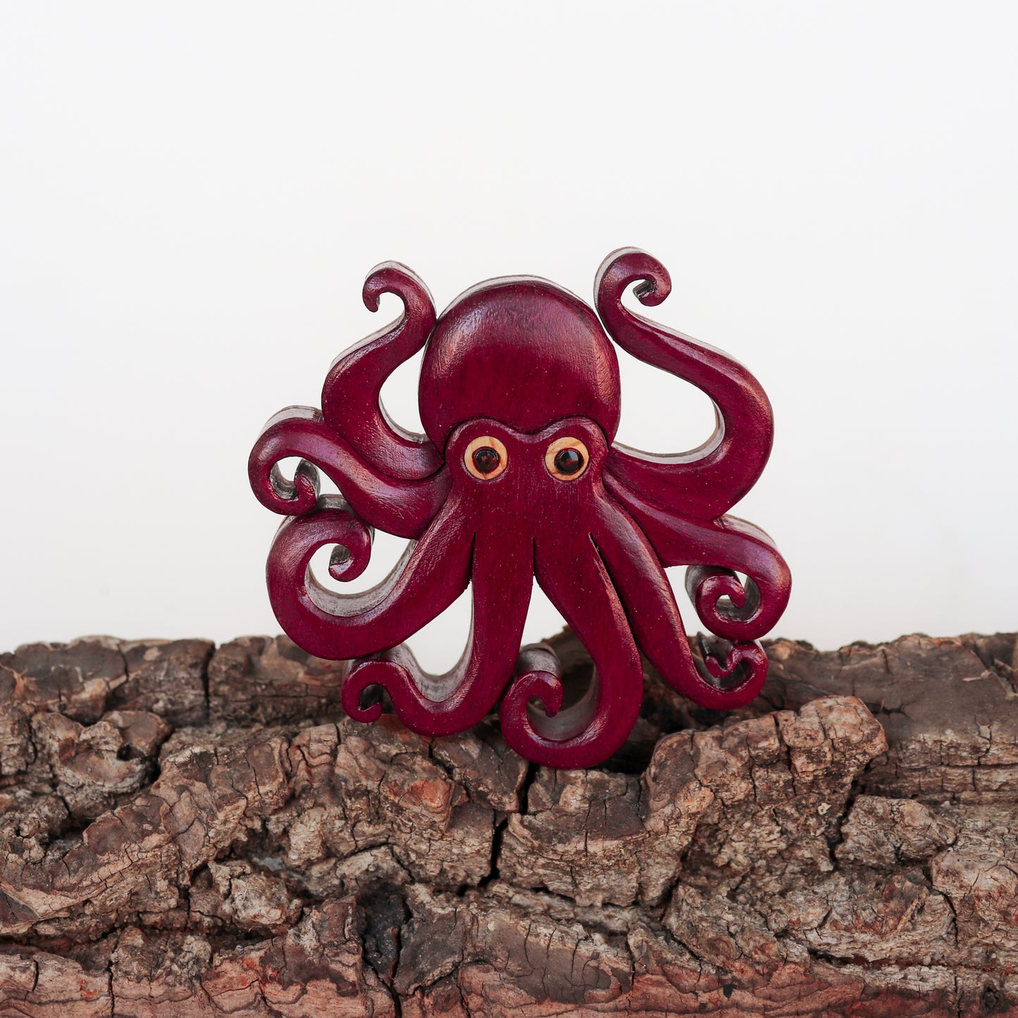 Octopus wooden magnet or ornament, Sea life wood carving, Wildlife decoration, Intarsia wood art, Deep sea animal