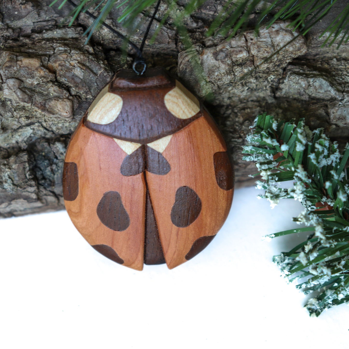 Ladybug Christmas ornament or magnet, intarsia wood art, Personalized wood carving, Collectable wooden ornament, Garden friend