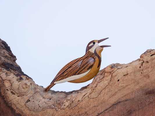 Meadowlark Christmas ornament or magnet, Handmade songbird intarsia wood art, Personalized wood carving, Scroll saw decoration