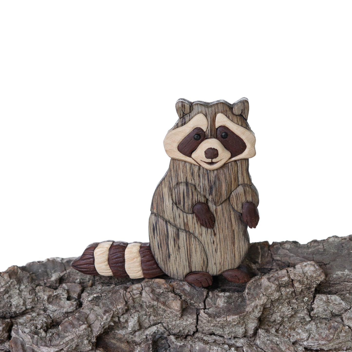 Raccoon wooden ornament or magnet, Personalized forest animal wood carving, Handmade intarsia wood art, Whimsical wildlife art