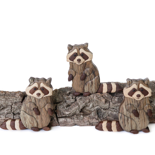 Raccoon wooden ornament or magnet, Personalized forest animal wood carving, Handmade intarsia wood art, Whimsical wildlife art