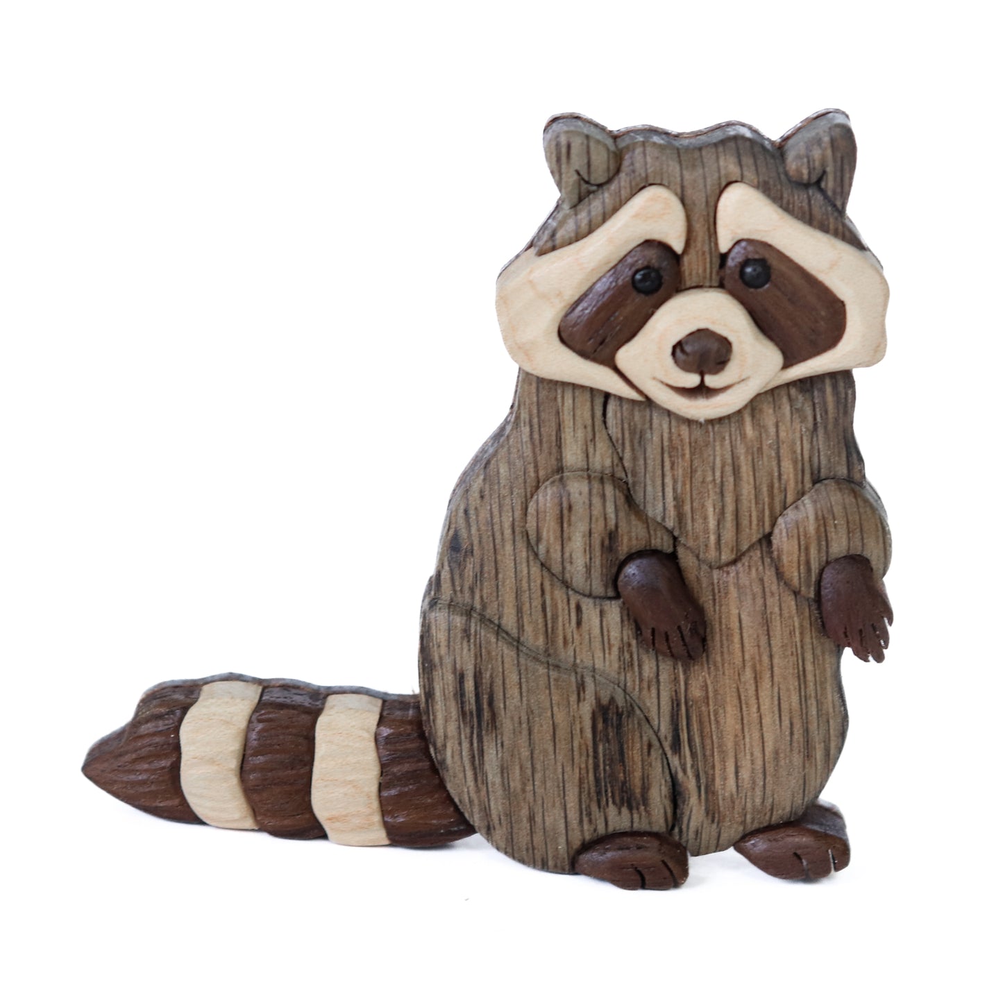 Raccoon wooden ornament or magnet, Personalized forest animal wood carving, Handmade intarsia wood art, Whimsical wildlife art