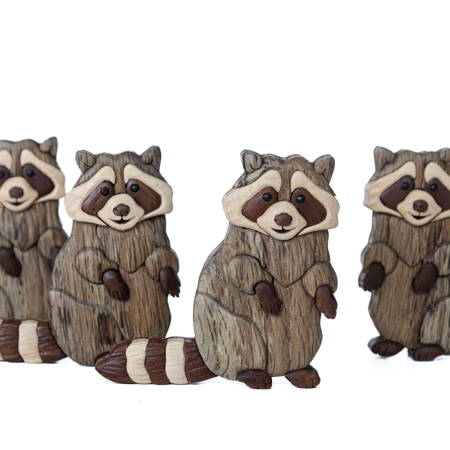 Raccoon wooden ornament or magnet, Personalized forest animal wood carving, Handmade intarsia wood art, Whimsical wildlife art